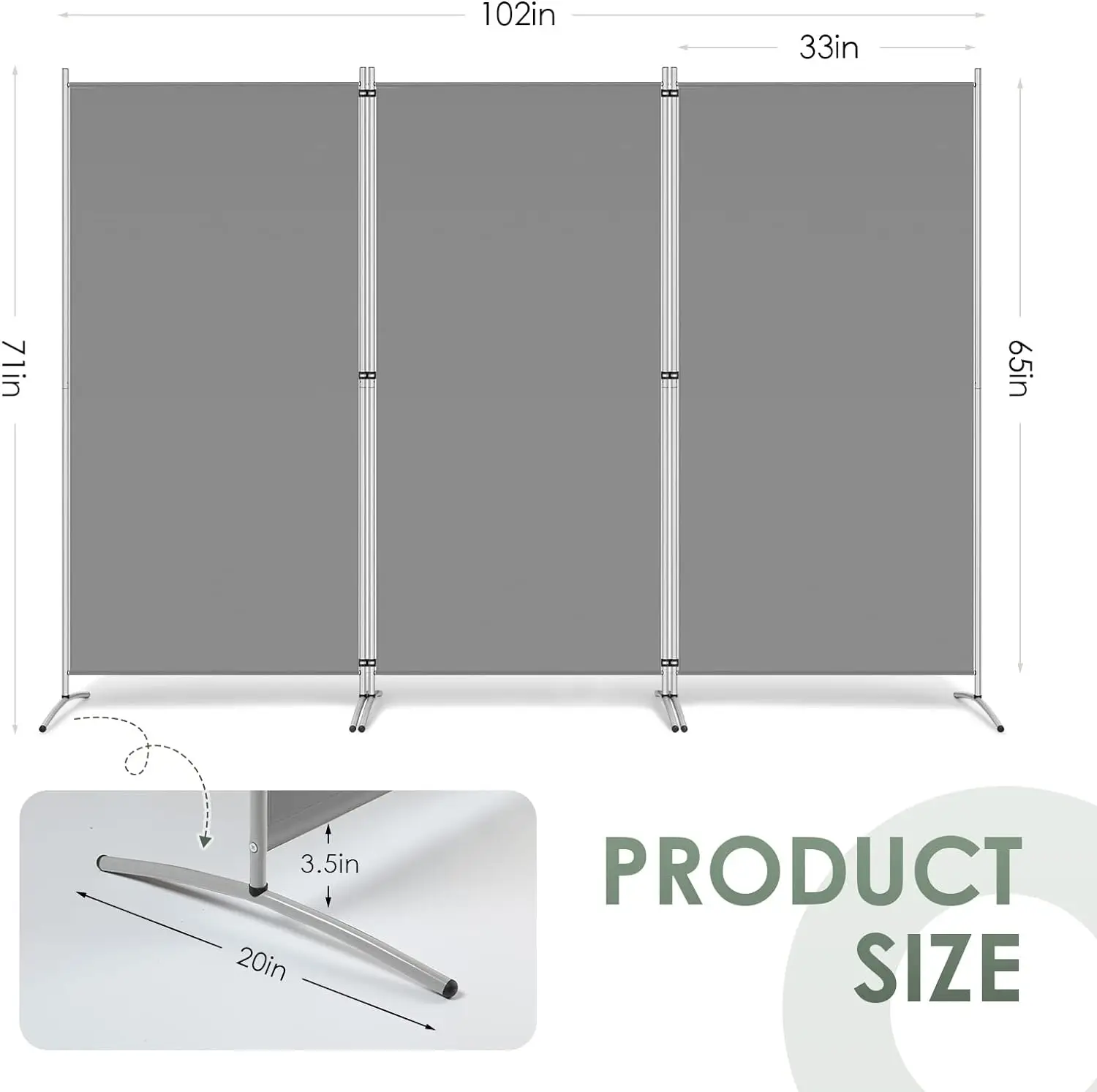 Antila 3 Panel pemisah ruangan, 6 kaki tinggi layar Privasi lipat berdiri bebas partisi ruangan pembagi dinding, 102 ''W x 20 'd x 71''H