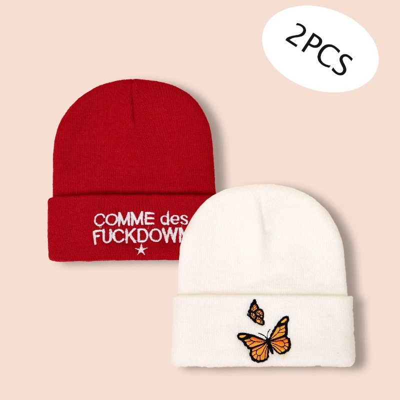 

2pcs/Set Unisex Baby, Toddler and Kids Embroidery Knit Beanie Hat Warm Autumn and Winter Boys Girls Cap for Daily Wear, Outdoor