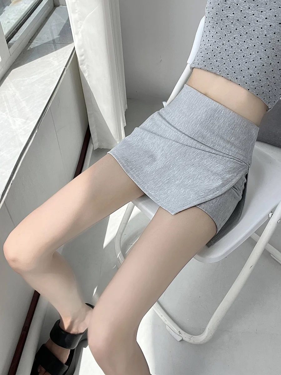 MianCun High Waist American Style Sporty Shorts Grey Side Slit  Skirt Summer Trendy Fake Two-Piece Short Skirt