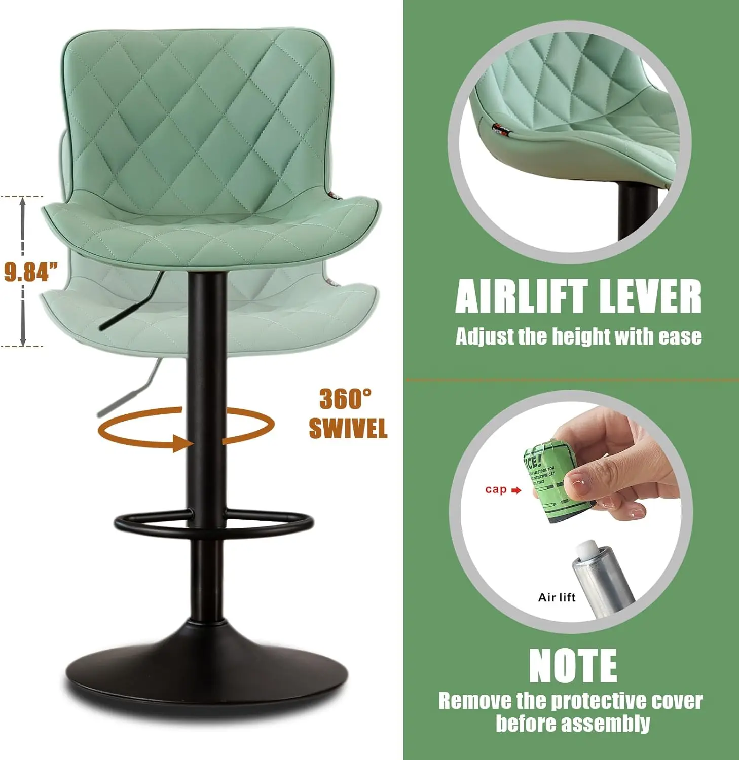 Taburetes de bar Juego de 2 con respaldo Taburetes de bar giratorios modernos de piel sintética con altura de mostrador Sillas de taburete de bar alto ajustables para