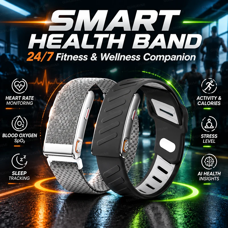 2026年最新モデル-スポーツスマートブレスレット。24時間心電図（ecg）＋心拍変動（hrv）測定、血圧測定、体脂肪率測定機能を搭載。画面なしデザイン、ip68防水仕様、フィットネストラッカー機能付き。