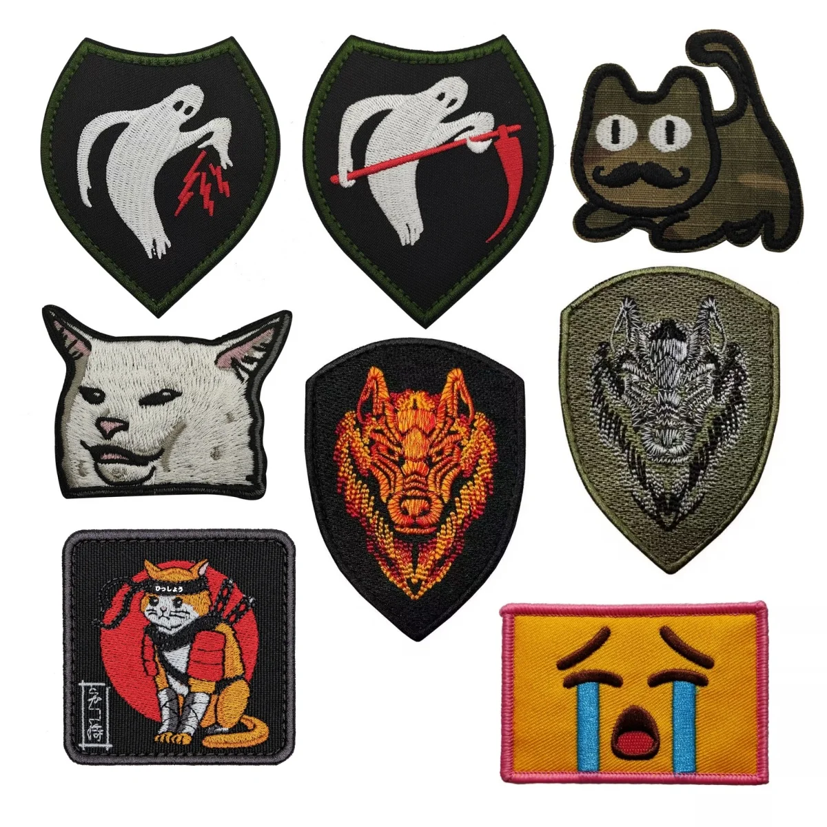 

Cartoon Cat Embroidered Patches on Clothes Anime Patches Backpack Tactical Equipment Hook and Loop Wolf Emblem
