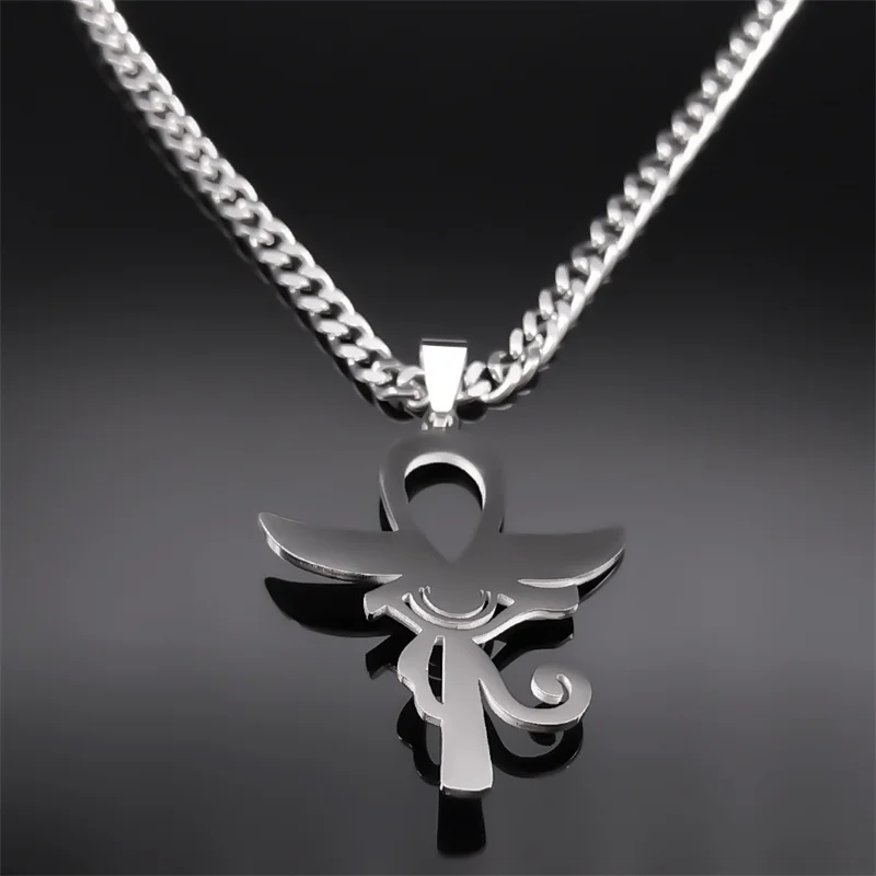 Alte Ankh Kreuz Auge von Horus Ägypten Flügel Halskette Amulett Frauen Edelstahl roten Stein religiöse Halsketten Schmuck n9751s03 – Detail 7