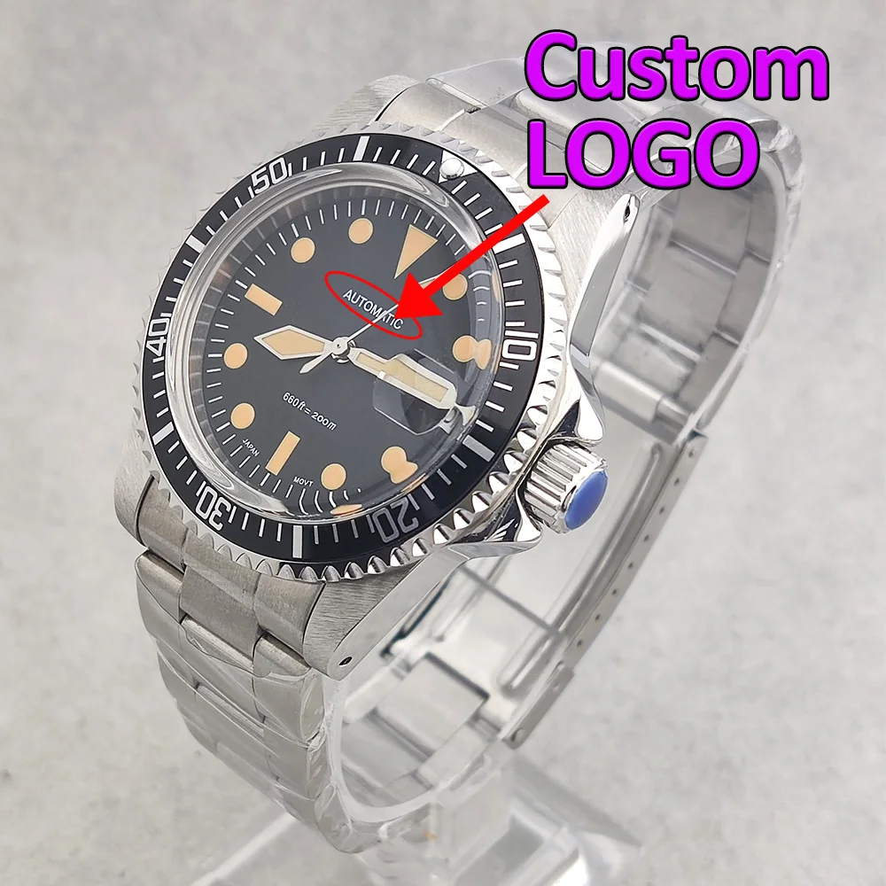 39mm NH35 Watch Black Retro Watch Custom Logo Stainless Steel Sapphire Glass With Magnifying Glass Case Waterproof NH35 Watch