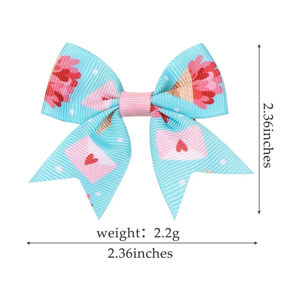 2Pcs/set 2.36'' Valentine's Day Mini Bow Hairclips for Girls Childrens Ribbon Hair Bows Clip Cheer Up Gifts Hair Accessories