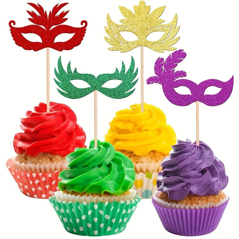 Adorno para tarta de mascarada, feliz cumpleaños, boda, Baby Shower, máscara de fiesta de Carnaval, adorno para magdalenas, suministros para hornear, decoración de postres