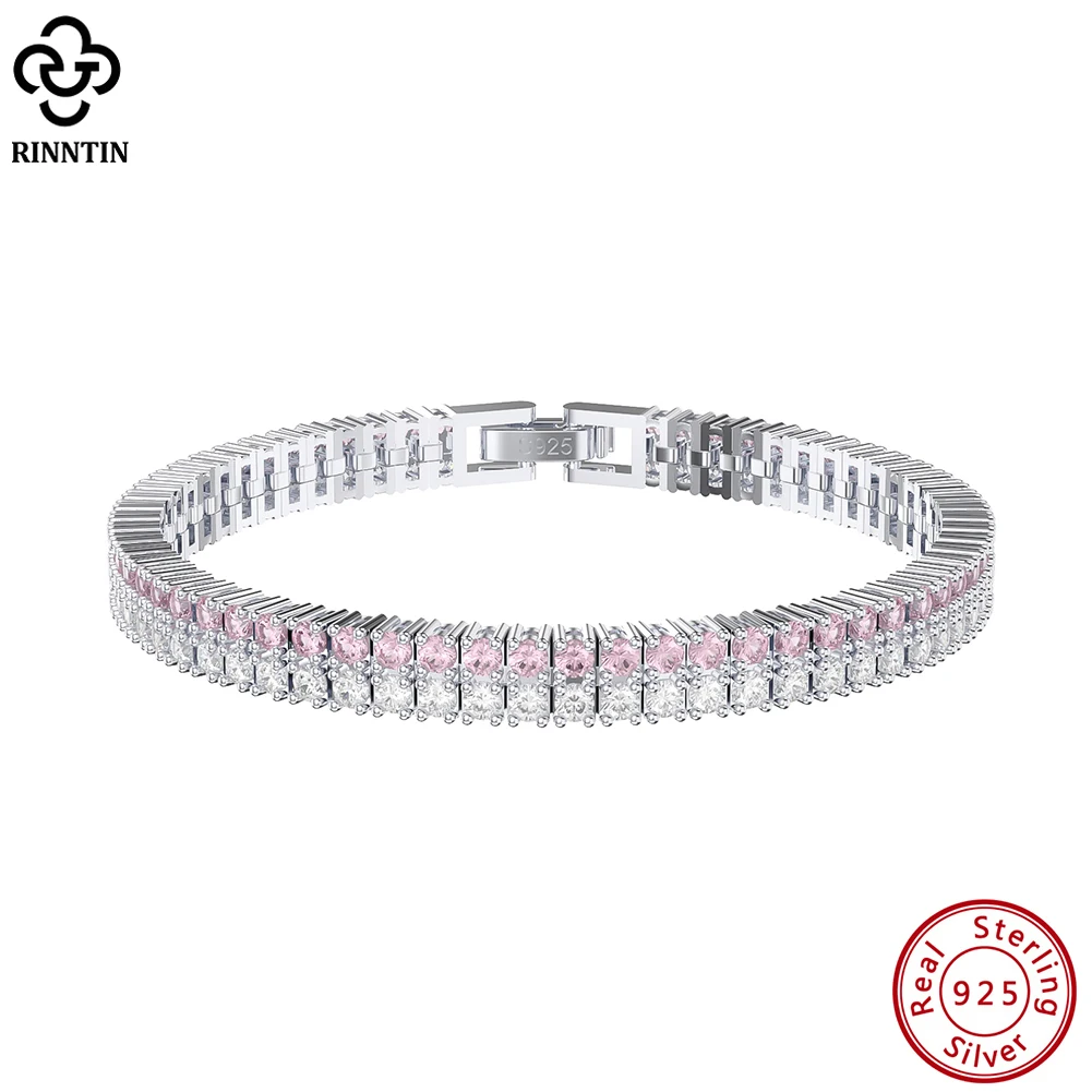 sterling silver tennis bracelet para mulheres claro e rosa cubic zirconia chain joias de luxo fileiras sb158 rinntin 925 01