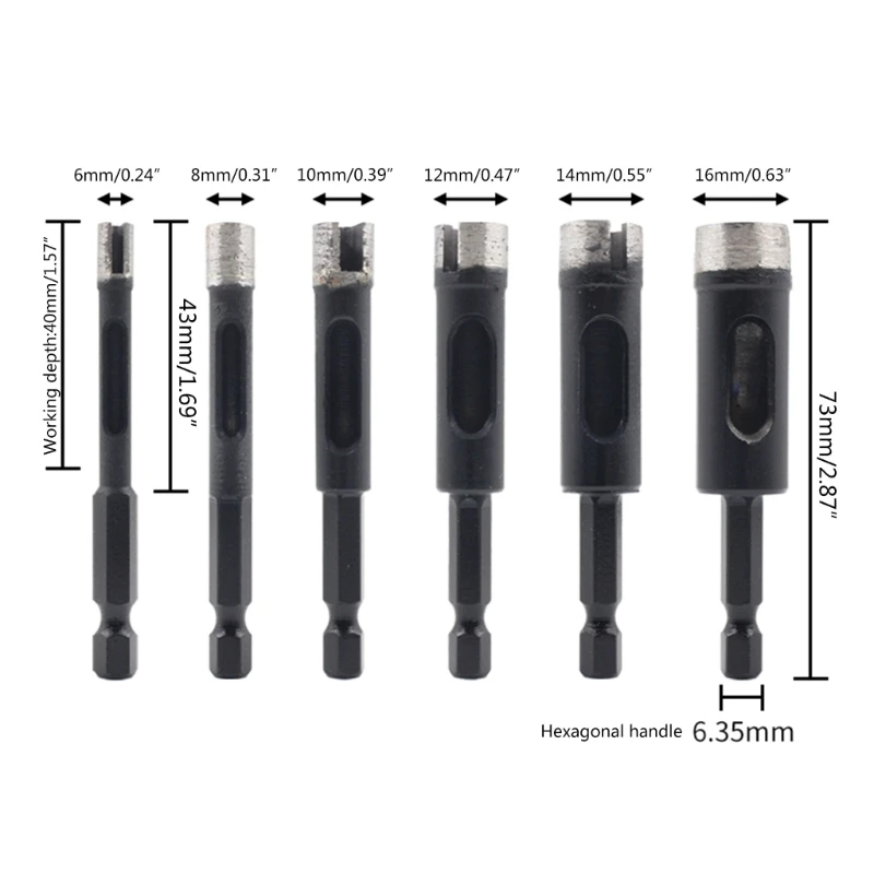 6mm 8mm 10mm 12mm 14mm 16mm 육각 생크 소결 대리석 화강암 구멍 오프너 94PD