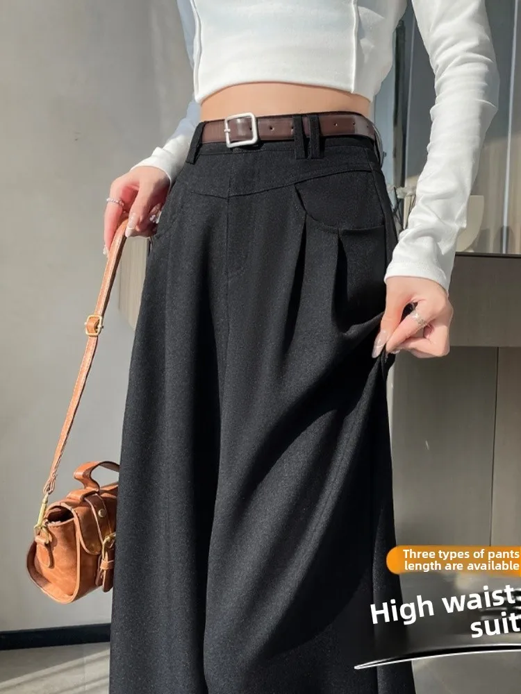 

Women's Knitted Corduroy Straight Leg Pants Spring Autumn Winter Drapey Wide Leg Bla Casual Trousers High Waist Long Pants