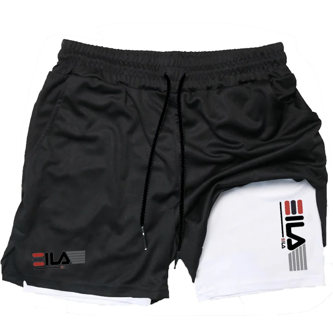 Double-Deck shorts esportivos para homens, corrida, academia, fitness, treinamento, corrida, fundo, calças curtas, roupas esportivas, roupas masculinas, 2 em 1