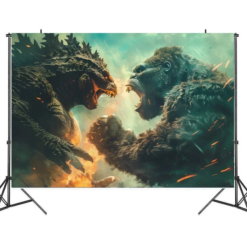 Godzilla Vs Kong Film di sfondo Film Cartoon Print Birthday Party Ornaments Home Room Wall Hanging Decorations Shoot fondali