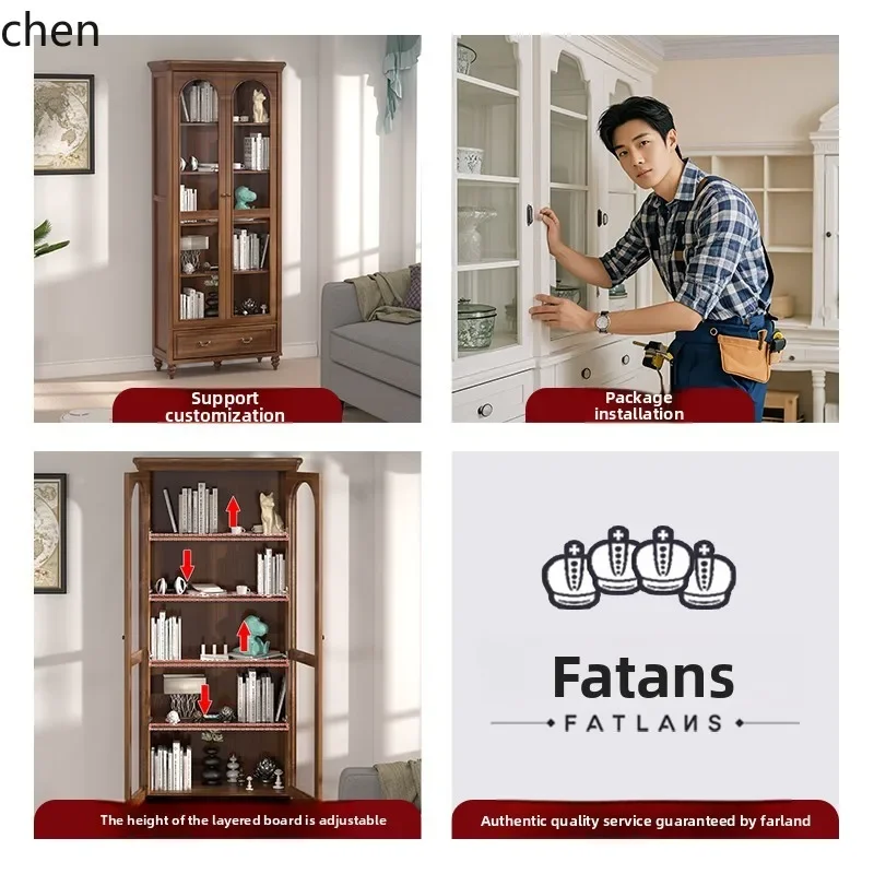HT 60-80cm1-1.5m small apartment dustproof retro light luxury medium and antique bookcase