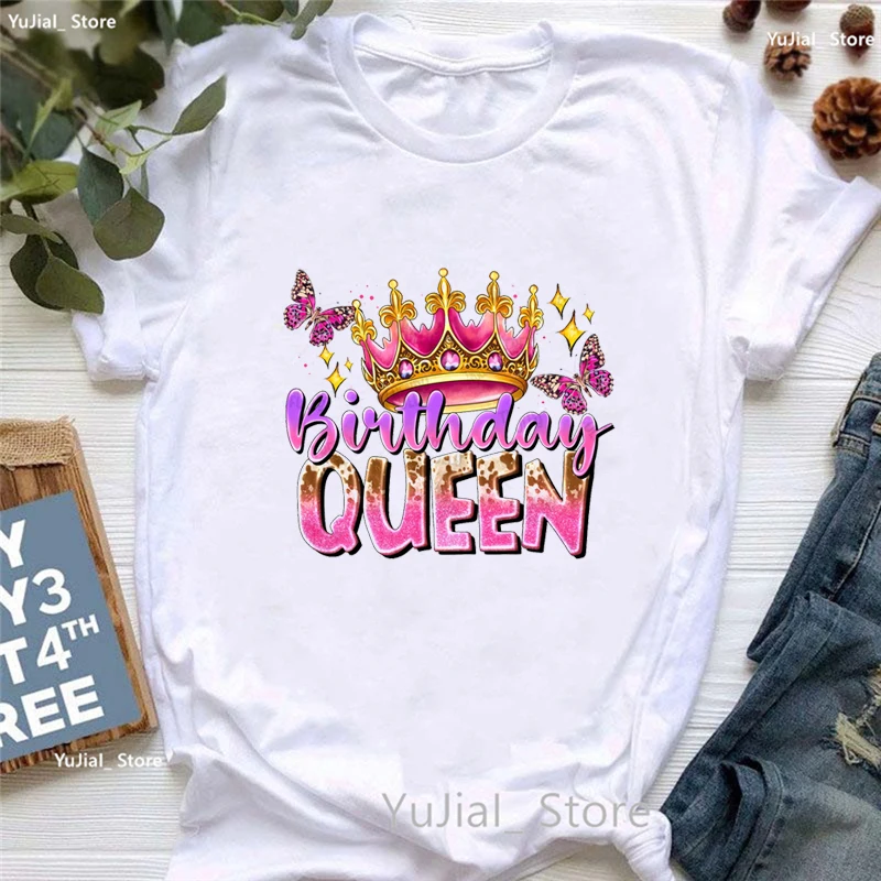 

Birthday Queen Crown Butterfly Graphic Printed Tshirt Girls Fashion White/Pink/Gray T Shirt Women Summer Tops Tee Shirt Femme