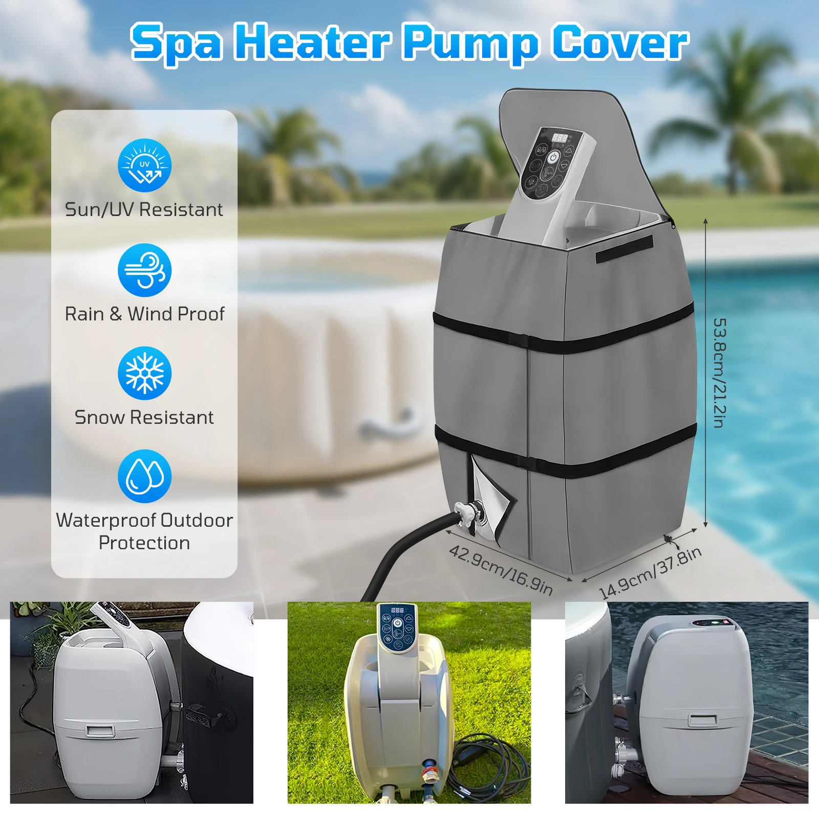 Tub Spa Heater Pump Cover Waterproof Hot Tub Pump Cover With Zipper All Weather Protection Hot Bathtub Pump Cover For Tub Spa