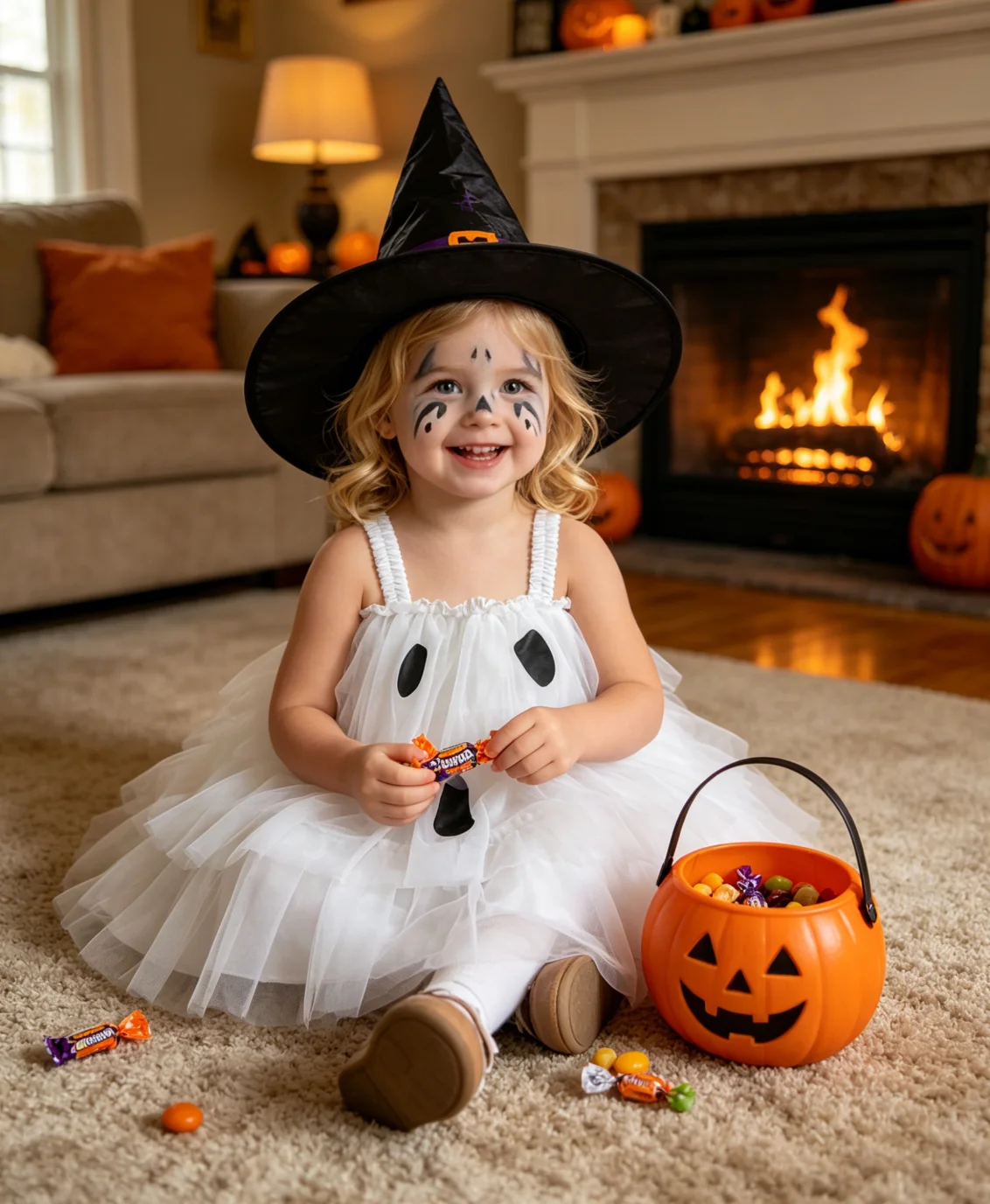 Baby Girl Halloween Ghost Print Mesh Tutu Dress 0-2T Sleeveless Princess Party Costume