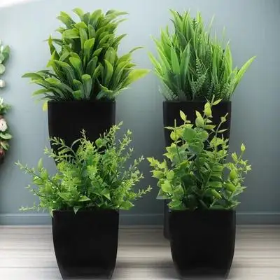 

4pcs Artificial Potted Plants Mini Fake Eucalyptus Wheat Grass In Black Pot For Home Office Desk Bathroom Indoor Decor Space
