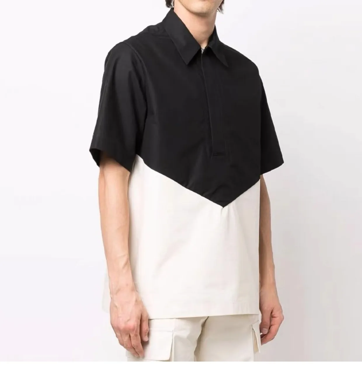 XS-6XL New 2024 Men Women's Clothing Catwalk Black White Color Contrast Polo Neck Short-sleeved Shirt Lovers Plus Size Costumes