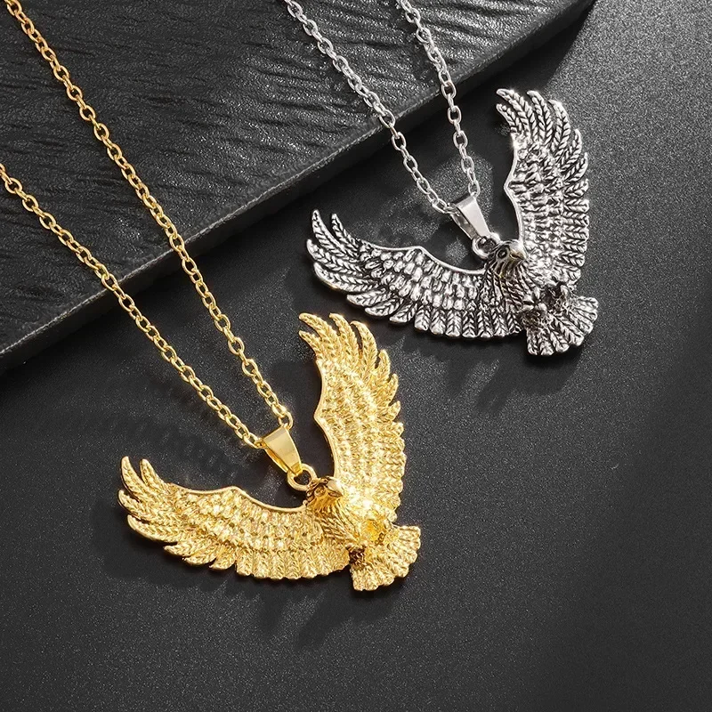 Hip-Hop Retro Trend Eagle Spread Wings Pendant Stainless Steel Animal Necklace Suitable for Men and Women Accessories Gifts