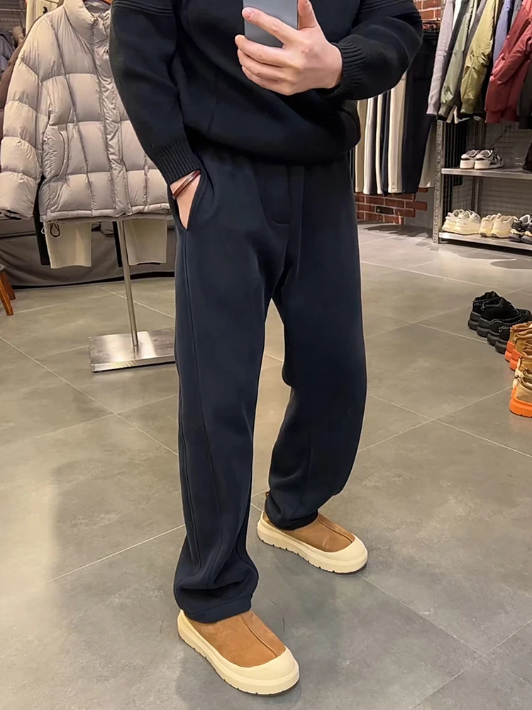 

Bla Fce Lined Men's Sweatpants Loose BF Lazy Sle Casual Long Pants Autumn Winter Straight Cut Drapey American Knife Pants