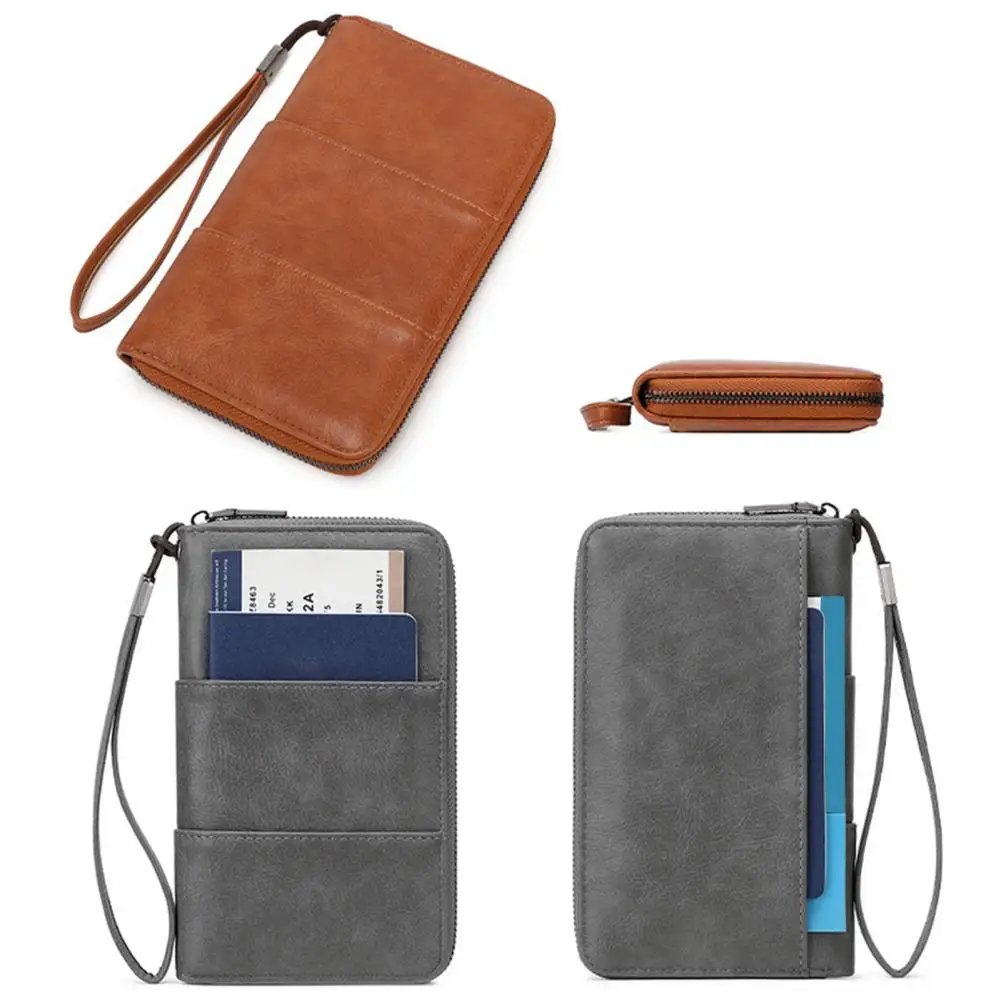 Boarding Pass Wallet Rfid Blocking Wallet with Zipper Travel Document Holder Passport Organizer Card Holder with Wrist for Men