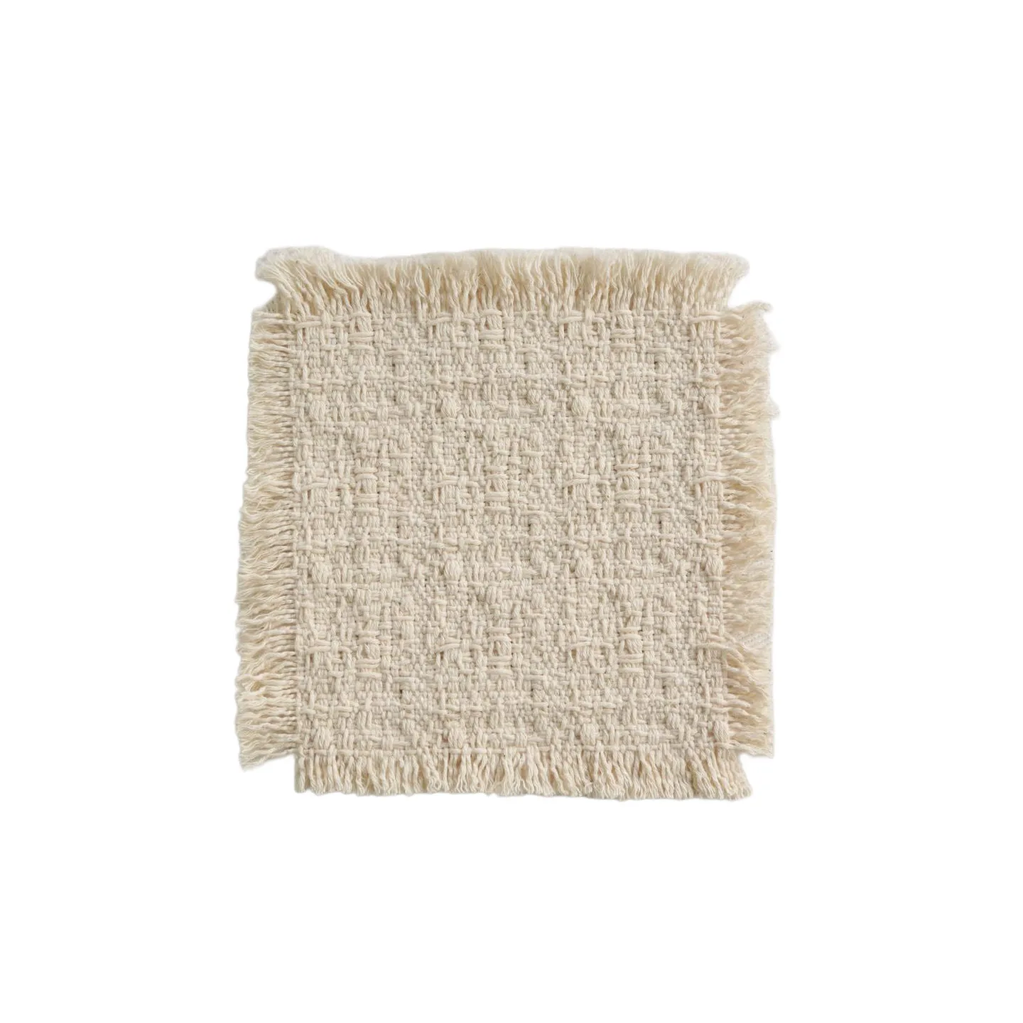 Easy Ins-Style Coarse Woven Linen Coaster| Un-Dyed Natural Flax Drink Mat with Tassel Fringe Edges