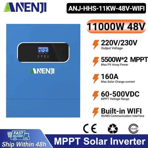 ANENJI 11KW 48V inversor Solar híbrido incorporado 2 MPPT 160A controladores de carga Solar red de encendido/apagado para 220Vac PV 500V con WIFI