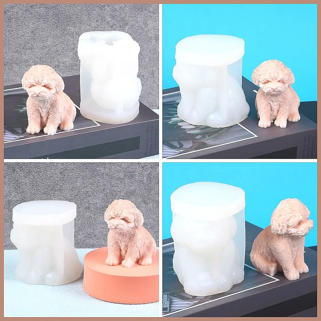 3D Silicone Dog Candle Mold for Wax Soap Clay Cute Teddy Puppy Aromatherapy Decor Craft Molds