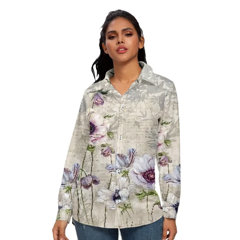 Camisa informal de manga larga para mujer, Rebeca holgada con estampado Floral, Tops elegantes a la moda, blusa Harajuku para primavera y otoño