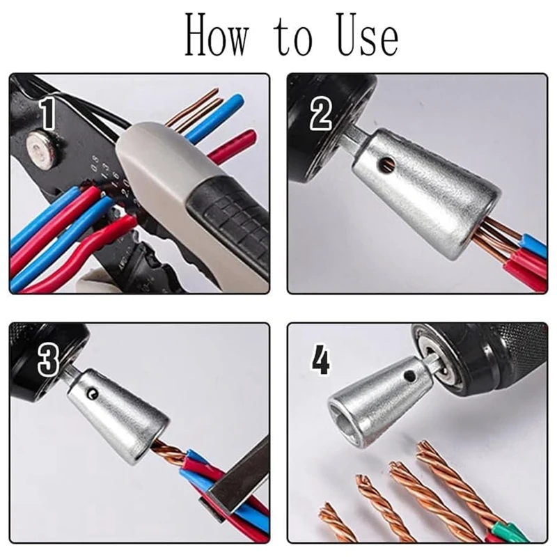 4 PCS Electrician's Fast Automatic Paralleling Device Silver Metal Wire Twister Tool For Drill