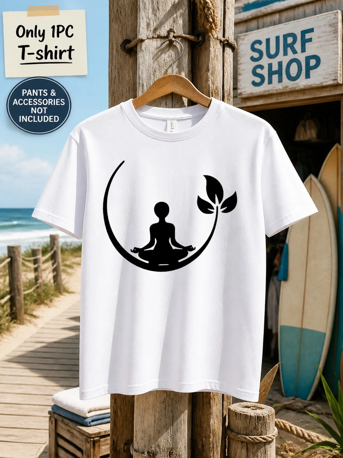 1pc Men'S Graphic T-Shirt Meditation Yoga Lotus Pose Spiritual Short Sleeve Crew Neck [Solely 1pc T-SHIRT]