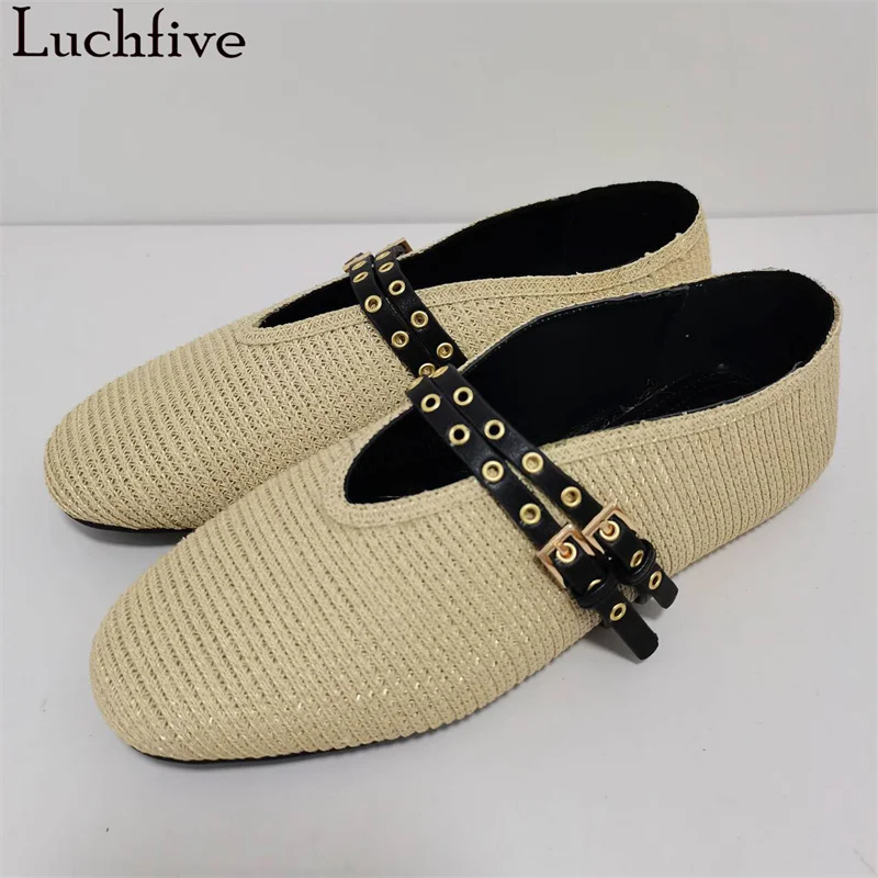 Hemp Double Buckle Designer Flat Shoes Women Ethnic Style Dance Shoes Summer Mary Jane Walking Shoes Luxury Doudou Shoes Mujer