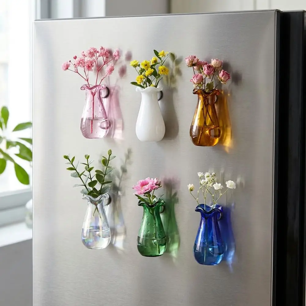 6Pcs DIY 3D Mini Vase Magnets Exquisite Artistic Hydroponic Plant Vase Funny Modern Plant Propagation Station Office Decoration