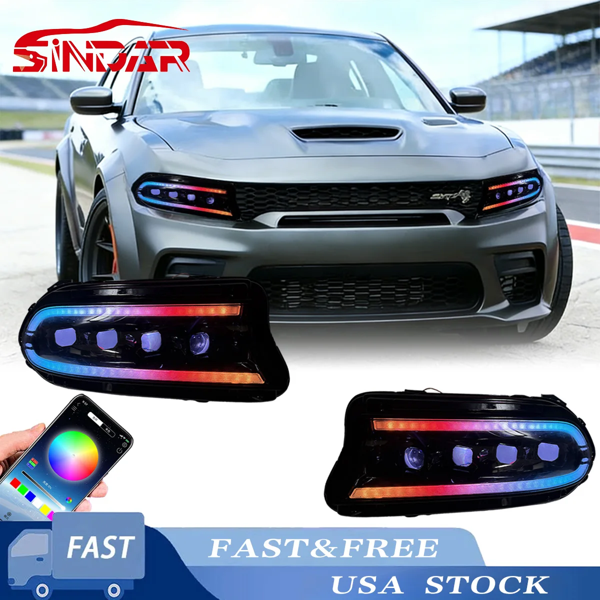 

SINDAR 2pcs 2015-2021 For Dodge Charger Headlight Assembly W/LED DRL 3.6L5.7/6.2/6.4L