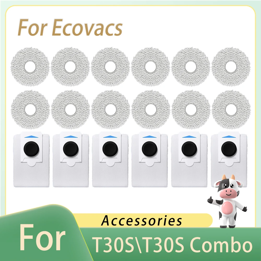 Mop Pads For ECOVACS T30S COMBO\\T30S Spare Parts Replacement Consumables Dust Bag Mop Cloth Robot Vacuum Cleaner Accessories