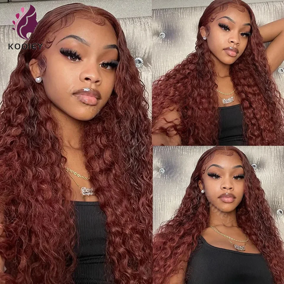 

Reddish Brown 13x4 13X6 Deep Wave Lace Frontal Wig HD 360 Lace Front Human Hair Wigs Copper Red Colored Preplucked Kinky Curly