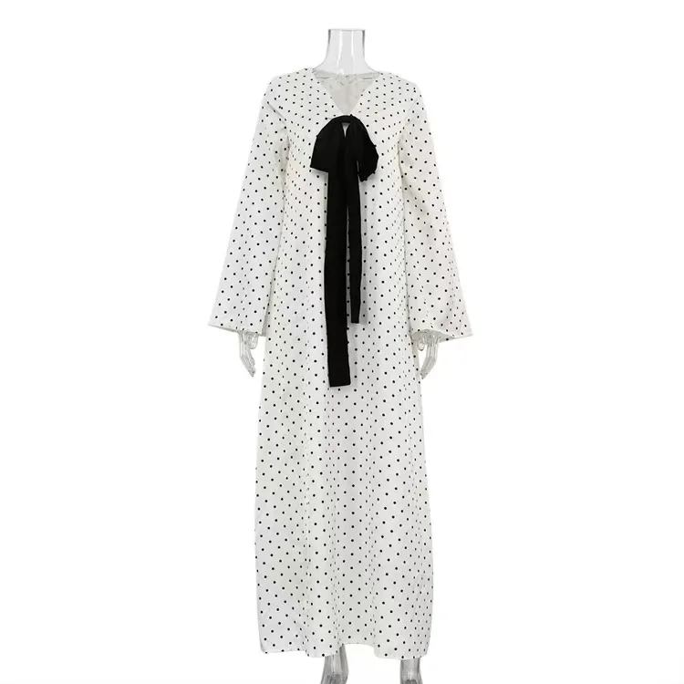 Faionable مثير البولكا نقطة طويلة Sve Vne Dr الكورية Sle عالية الخصر ألين تنورة ارتداء اليومي عميق الخامس Ne Long Dr