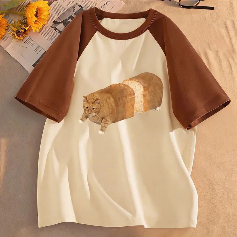 

Bread Cat Kawaii Cartoon Design Print T Shirts Kids Children's T-shirt Casual Boys Girls Summer Spring Casual Top Tee