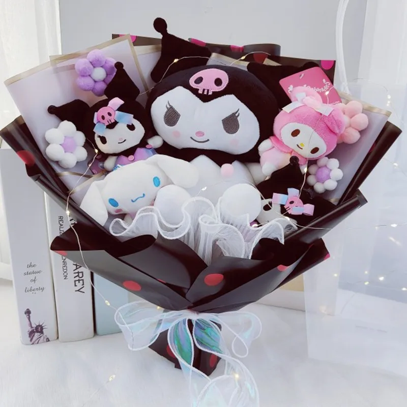 Sanrio Cartoon My Melody Kuromi Cinnamoroll Kitty White Cat Plush Doll Toy Bouquet Gift Box Valentine's Day Christmas Graduation