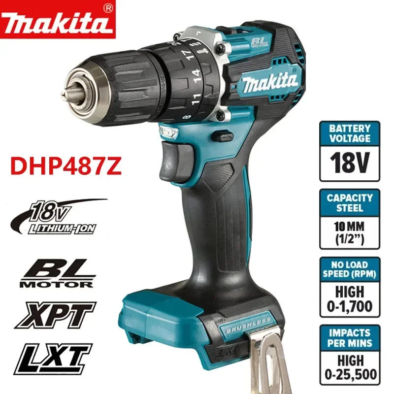 Makita New DHP487 Cordless Hammer Driver Drill 18V LXT Brushless Motor Impact Electric Screwdriver Variable Speed Power Tool