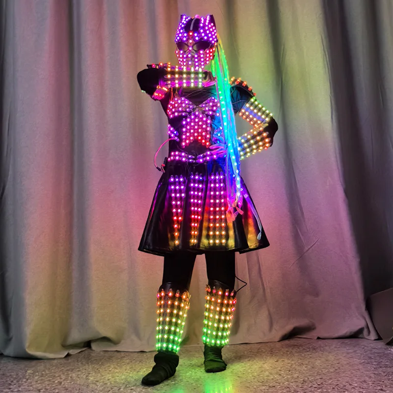 

LED Symphony Luminous Armor Suit Women's Skirt KTV Bar Halloween Performance Costume Iron Blood Girl Performance Costume