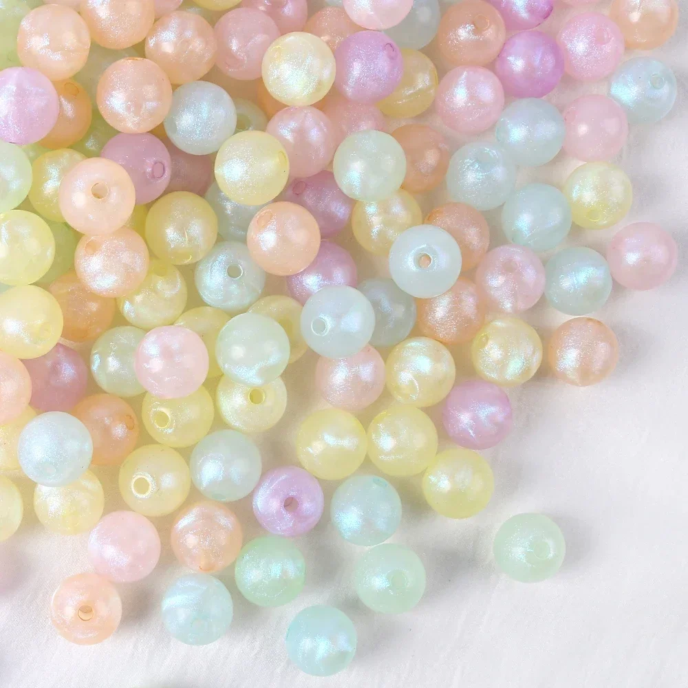 6/8/10/12/14MM  Mermaid Color Acrylic Beads Round Shape  Loose Spacer Beads For Jewelry Making DIY Charms Bracelet Necklace