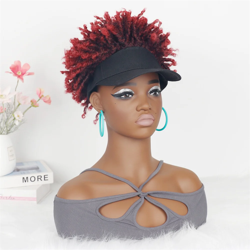 قبعة شعر مستعار قصيرة مجعدة من الأفرو مع قبعة مدمجة، ضفائر كروشيه سهلة الذهاب، صيانة منخفضة قابلة للتمدد للنساء ذوات البشرة السمراء #2