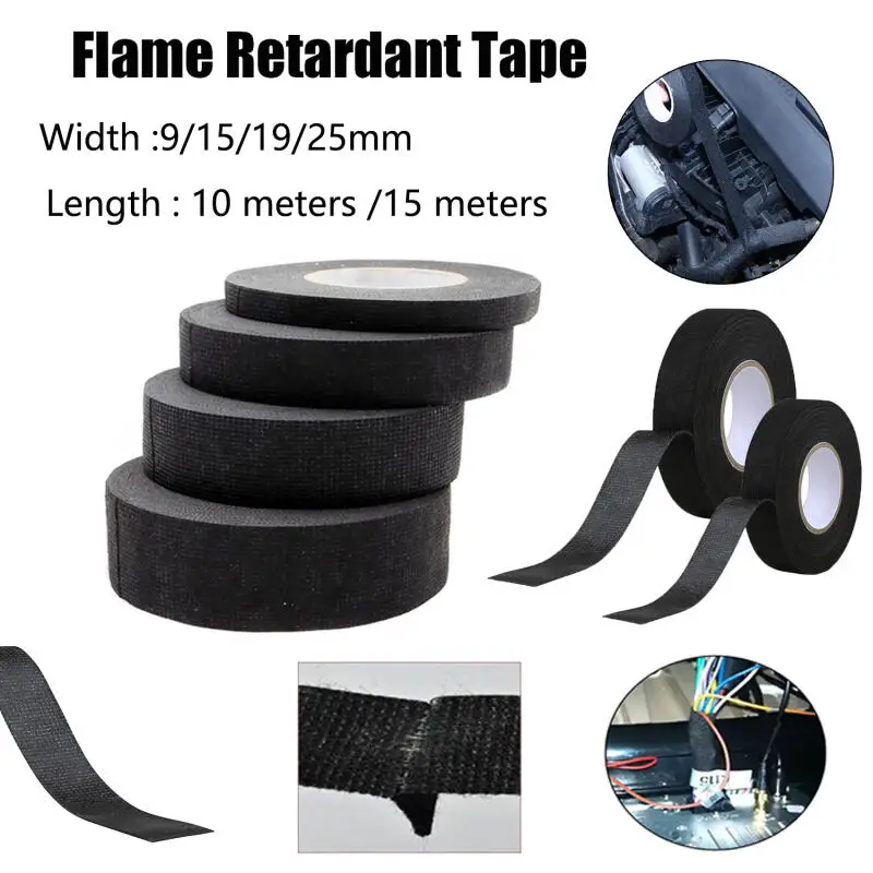 1/3/5 Rolls Heat-Resistant Flame Retardant Wiring Loom Tape 10/15 Meters, for Car Harness Protection, Wide 9/15/19/25mm