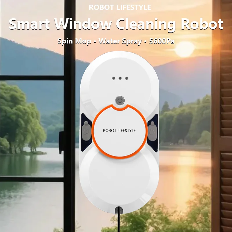 Robotic Window Cleaner Washing Windows Robot with Spray ,Two Water Tank,Spin Mop,5600Pa,Remote control, Home Robot Washer Glass
