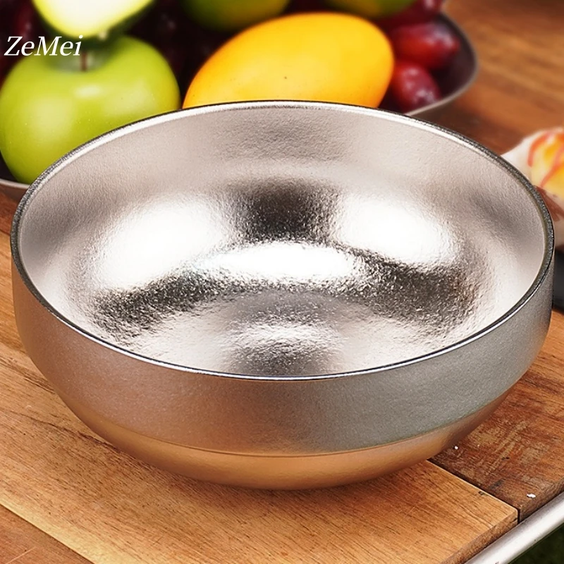 Large Size Pure Titanium Double-Wall Salad Bowl,20 cm Home Breakfast Bowl Cheese Food Tableware,Snack Bowl Table Kitchenware