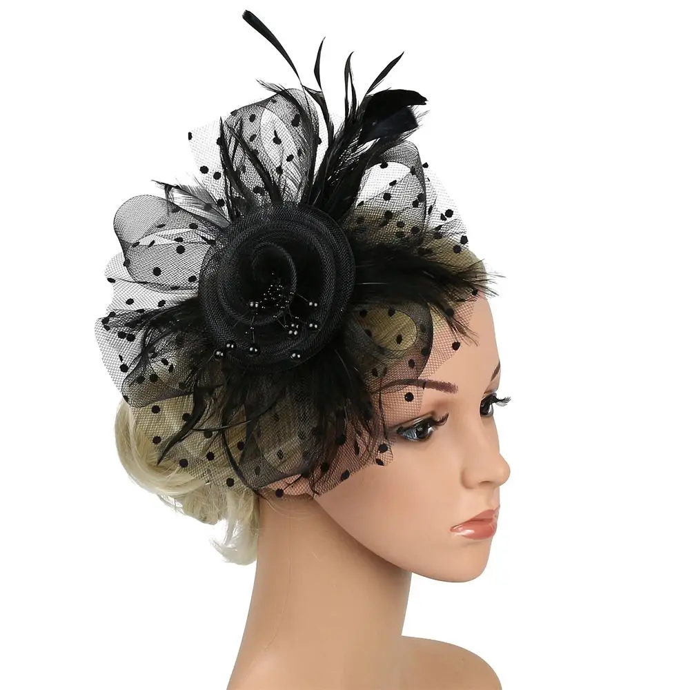 Stylish Cocktail Mesh Flower Hair Fascinators Tea Party Headband Feathers Hair Clip Alice Headband Clip Fascinator Hat