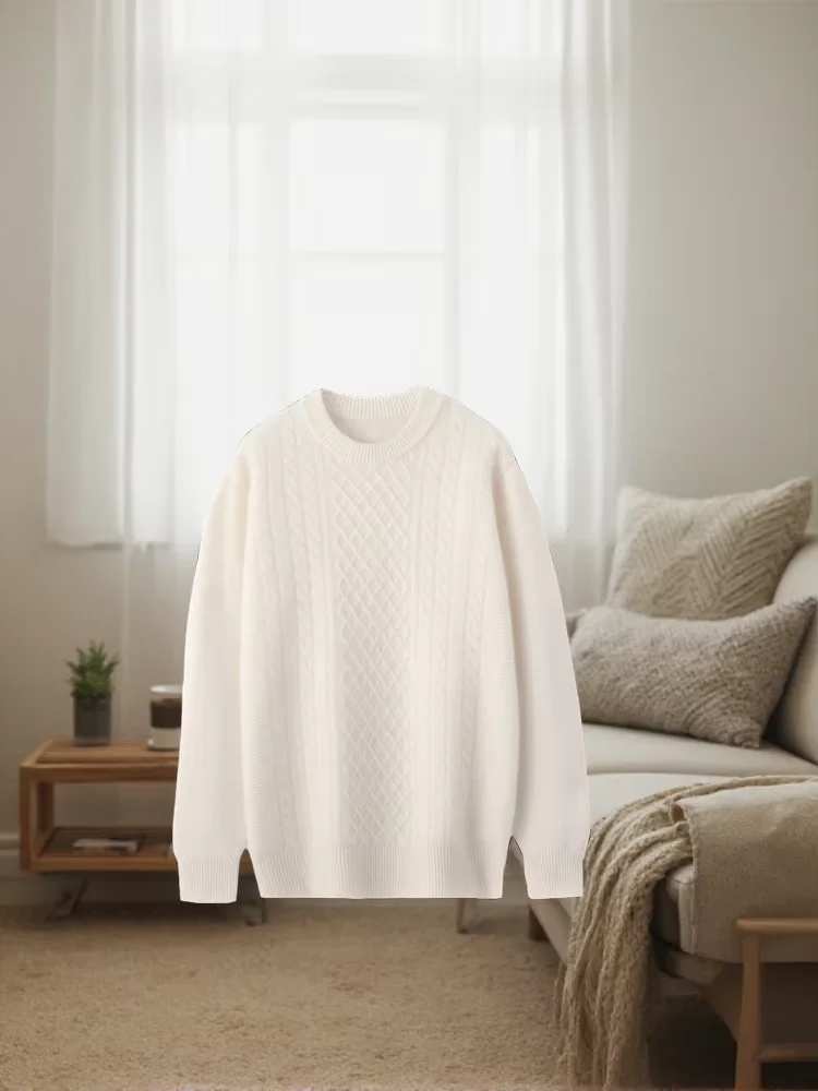 Pure cashmere thick round neck twisted sweater men's sweater bottoming shirt jacket warm inside.