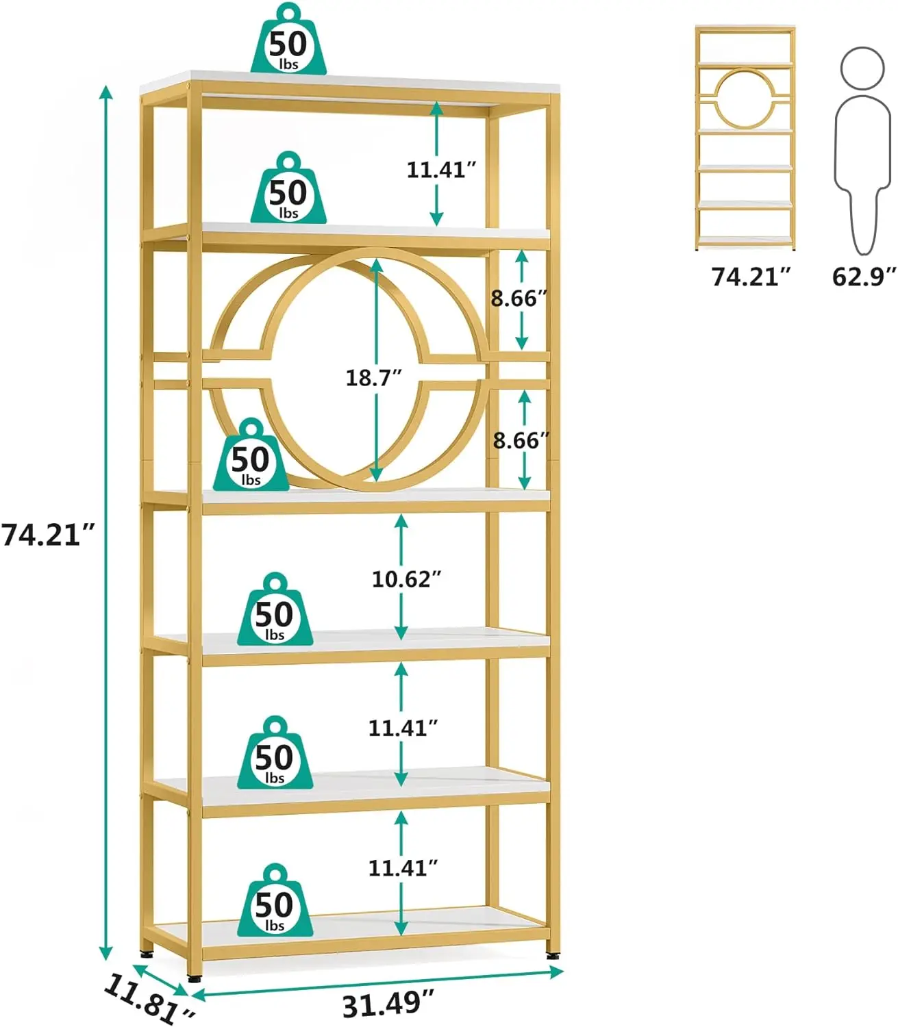 Estantería de Metal de 6 niveles para libros, estantería alta de 74,2 pulgadas, estantes de almacenamiento independientes, estantería moderna para el hogar, la Oficina y la sala de estar