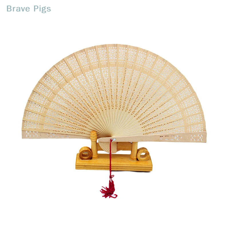 Fashion Wedding Hand Fragrant Party Carved Bamboo Folding Fan Chinese Wooden Fan Vintage Hollow Antiquity Folding Fan Home Decor