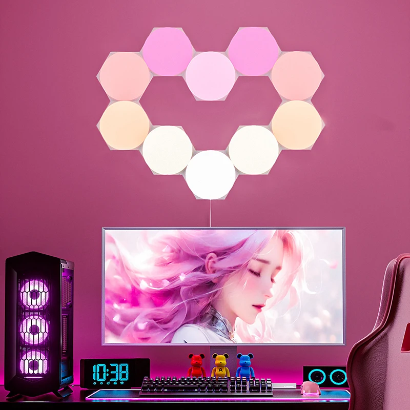 Ultra Thin Creative Smart Removable Wall Lamp Big Hexagon Honeycomb Led Light Music Rhythm Wifi Gaming room Smart Light